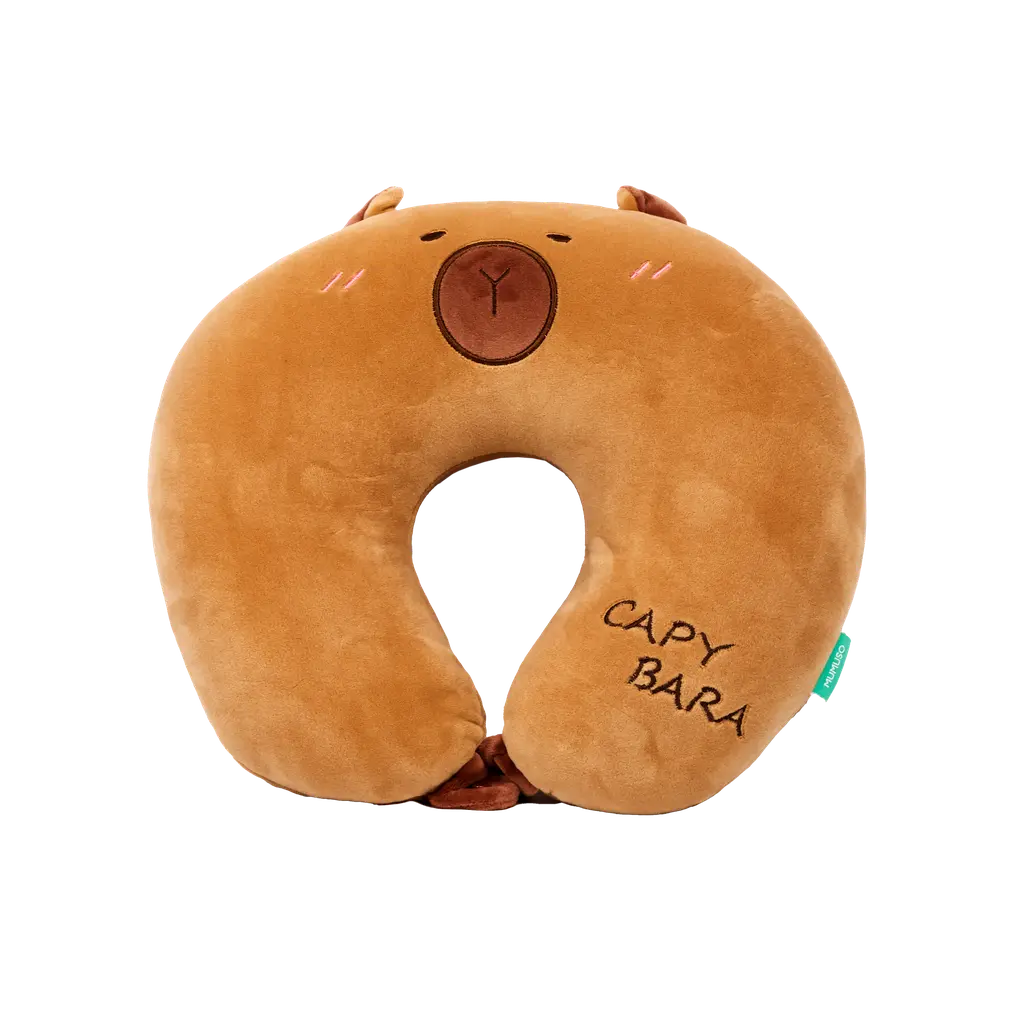 MUMUSO Nackenkissen 2-in-1 mit Capybara, Polystyrol-Perlen, Braun – ergonomisches Kissen für Nackenstütze unterwegs.