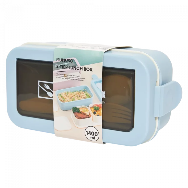 MUMUSO Lunchbox 2-stöckig aus Kunststoff, 1400 ml (Blau) – praktische Aufbewahrung für Mahlzeiten unterwegs.