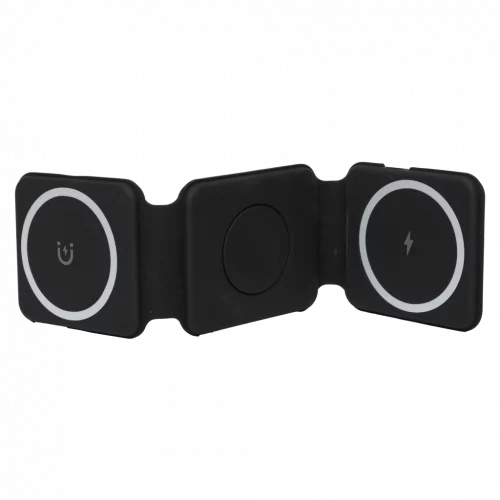 MUMUSO kabellose Ladestation 3-in-1, faltbar, aus ABS und Silikon in Schwarz – Ladegerät für mehrere Geräte.