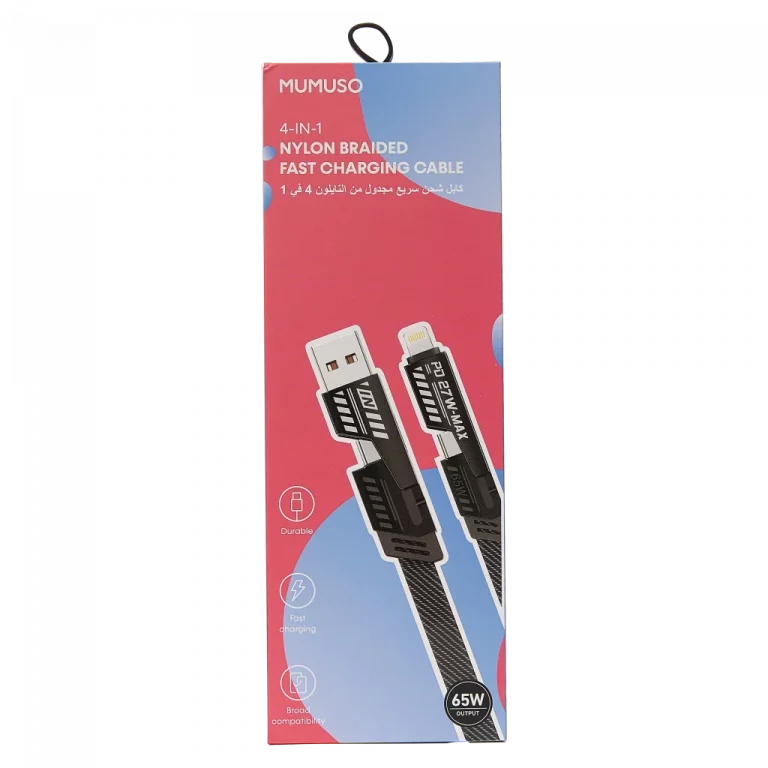 MUMUSO 4-in-1 Ladekabel aus robustem Nylon und Zinklegierung, Schnellladekabel in Rot für Smartphones und Tablet.