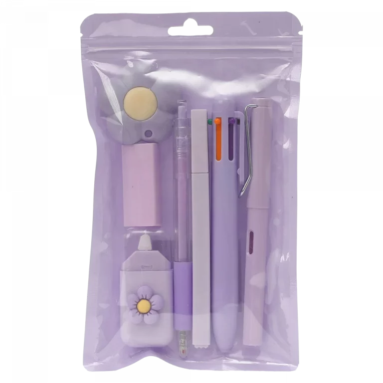 MUMUSO Schreibwaren-Set, 7-teilig mit Einhorn, in Flieder – praktisches Schulbedarf Set für Kinder und Jugendliche.