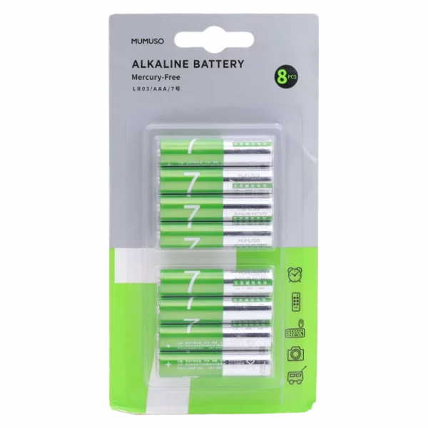 MUMUSO 8er-Pack AAA Alkaline Batterie quecksilberfrei in Grün – zuverlässige Alkaline Batterie für Fernbedienung und Spielzeug.