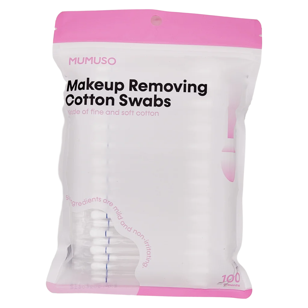 mumuso_abschmink-wattestaebchen_rundes-ende_saumwolle_kunststoff_100st_weiss.webp MUMUSO Abschminkstäbchen rundes Ende, 100 Stück (Weiß) aus Saumwolle mit Kunststoffstiel – sanfte Beauty Tool für empfindliche Haut.