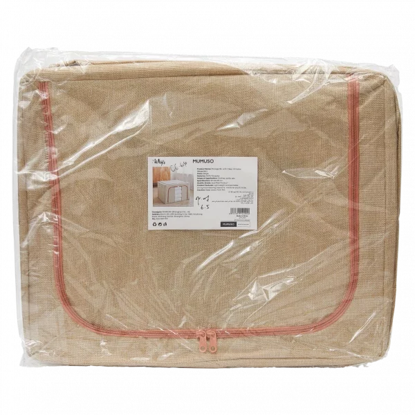 MUMUSO Aufbewahrungsbox aus Baumwolle-Leinen mit Sichtfenster, 66L (Beige) – praktische Aufbewahrungslösung für Kleidung.