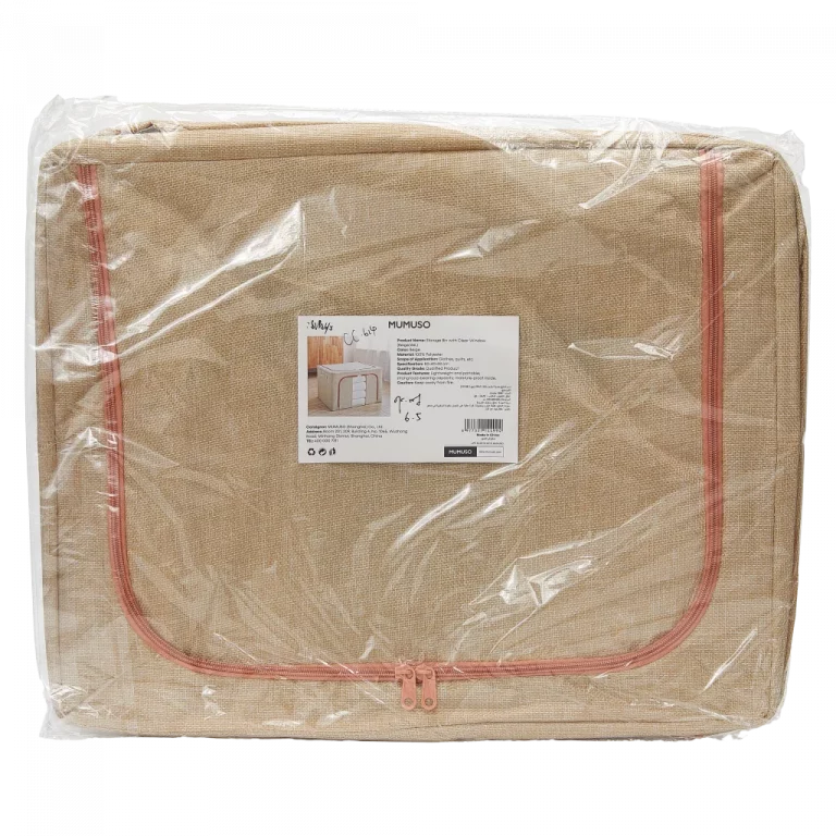 MUMUSO Aufbewahrungsbox aus Baumwolle-Leinen mit Sichtfenster, 66L (Beige) – praktische Aufbewahrungslösung für Kleidung.