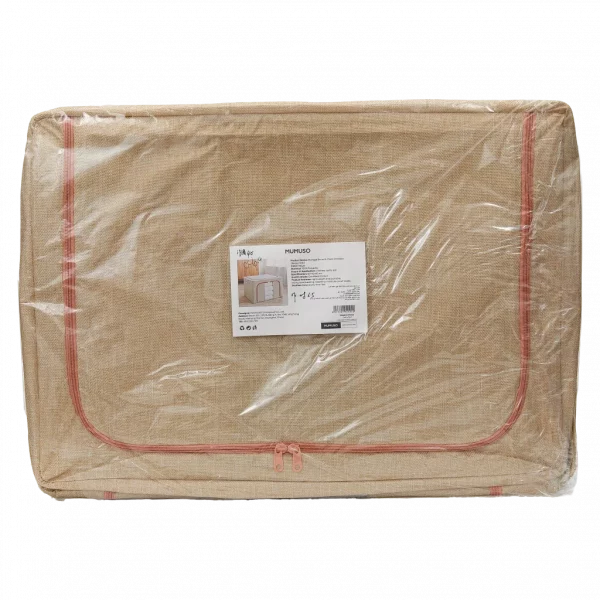 MUMUSO Aufbewahrungsbox mit Sichtfenster, 100L aus Baumwolle-Leinen (Beige) – praktische große Kleideraufbewahrung.
