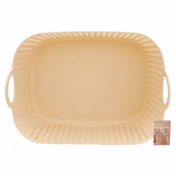MUMUSO Aufbewahrungskorb mit Griffen, großer Kunststoffkorb (Beige) – ideal für Kleidung und Haushalt.