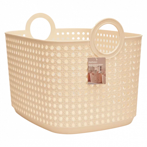 MUMUSO Aufbewahrungskorb mit Griffen, großer Kunststoffkorb (Beige) – ideal für Kleidung und Haushalt.