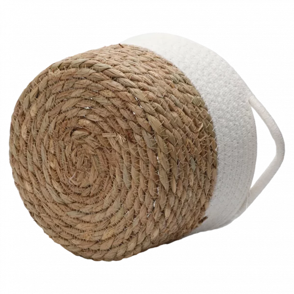 MUMUSO runder Aufbewahrungskorb aus Polyester-Baumwoll-Garn und Sisalseil, 4,7L – naturfarbener Korb für Wohnzimmer.