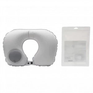 MUMUSO Nackenkissen aufblasbar aus Polyester/TPU (Grau) – ergonomisches U-förmiges Reisekissen für entspannte Reisen.