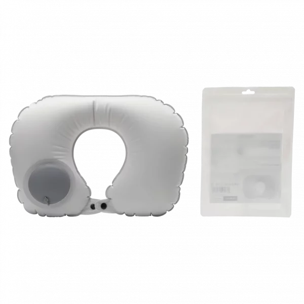 MUMUSO Nackenkissen aufblasbar aus Polyester/TPU (Grau) – ergonomisches U-förmiges Reisekissen für entspannte Reisen.