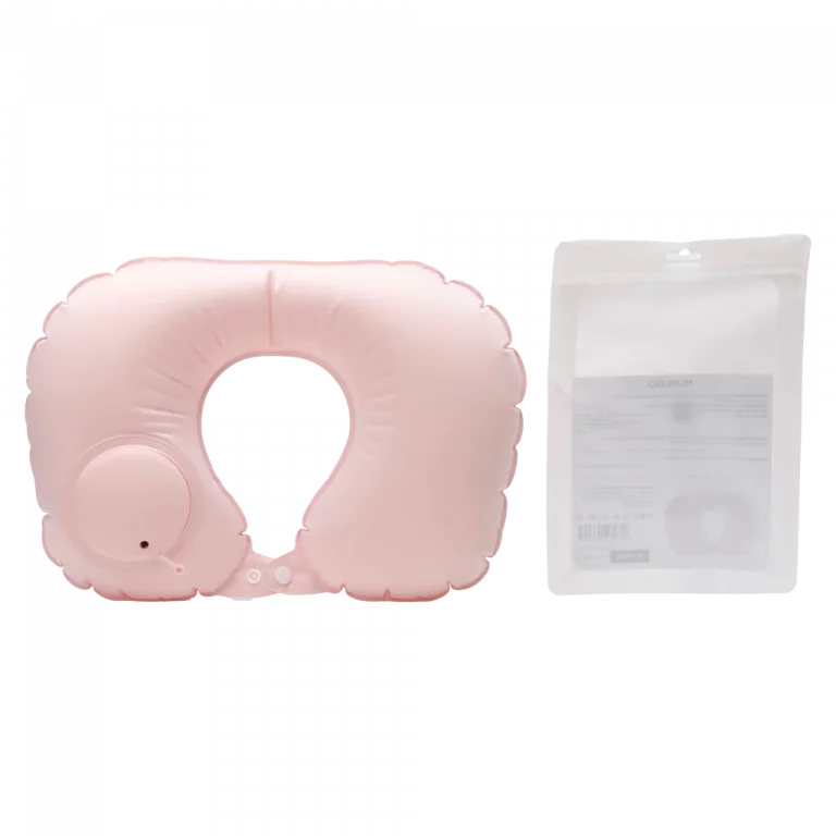 MUMUSO aufblasbares U-förmiges Nackenkissen aus Polyester und TPU in Rosa – ideales Nackenkissen für unterwegs oder Reisen.