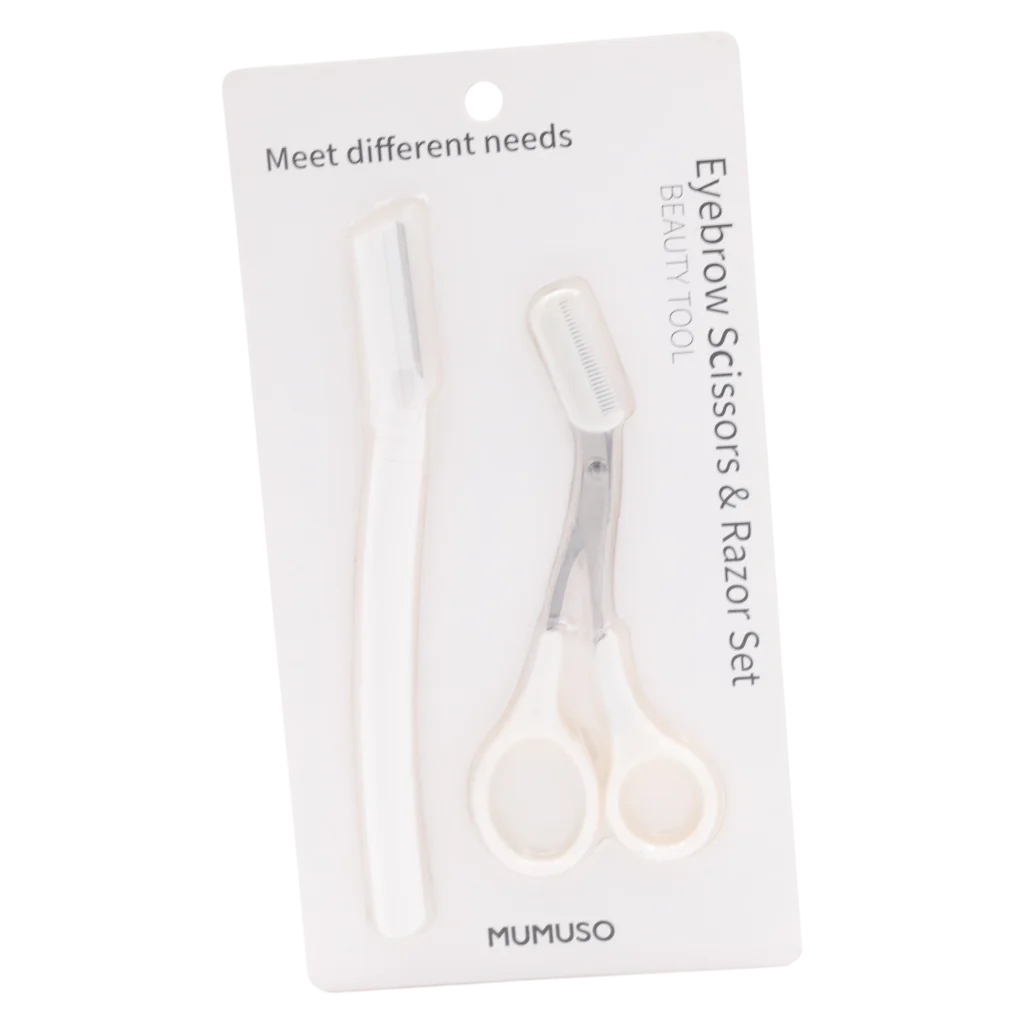 MUMUSO Augenbrauen Set mit Schere und Rasierer aus Edelstahl und PP (Weiß) – praktisches Beauty Tool für präzise Augenbrauenpflege.