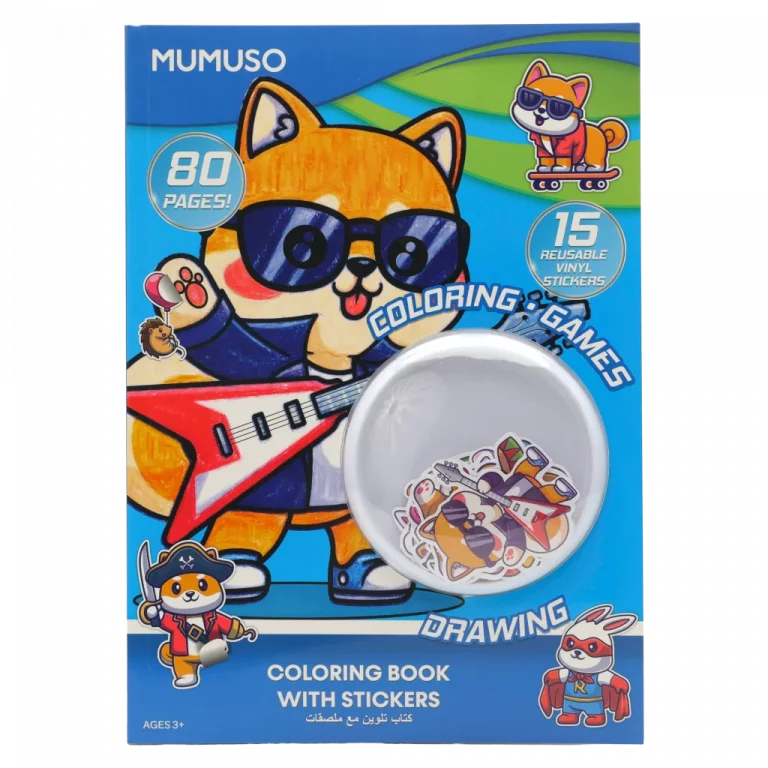 MUMUSO Ausmalbuch mit Stickern, 80 Seiten, Tiere – buntes Ausmalbuch Tiere mit wiederverwendbaren Stickern für Kinder.