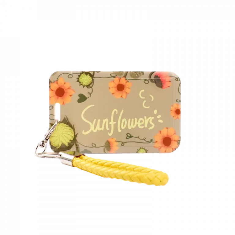 MUMUSO Ausweishalter mit Schlüsselanhänger im Sonnenblumen-Print, dominant gelb, ideal als Kartenhalter für Schule oder Büro.