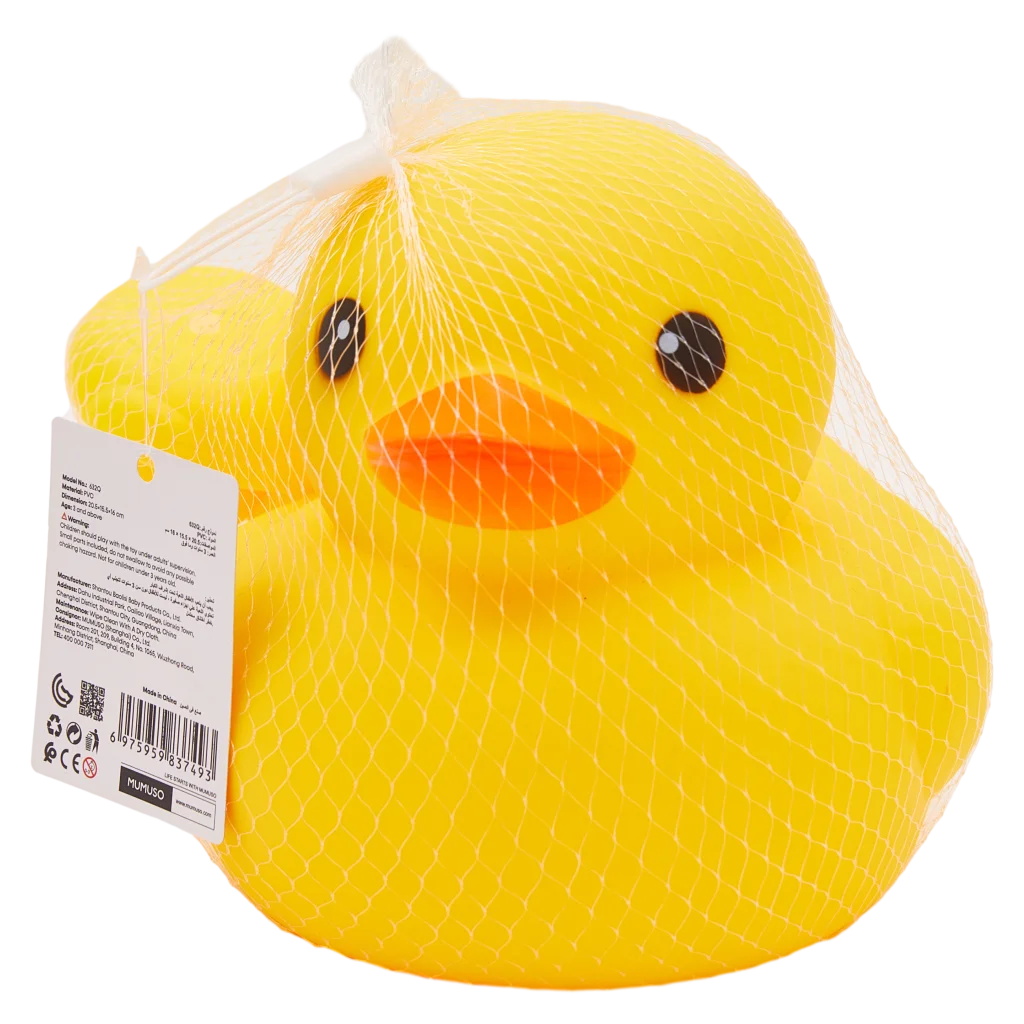 mumuso_badeente_set_pvc_gelb_kinder.webp MUMUSO Badeente Set aus PVC für Kinder ab 3 Jahren (Gelb) – wasserdichtes Badespielzeug, perfekte Größe für die Badewanne.