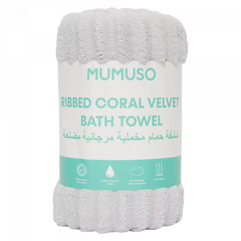 MUMUSO Badehandtuch aus Fleece, geripptes Korallenvelours (hellgrau) – weiches Fleece Handtuch zum Abtrocknen im Badezimmer.