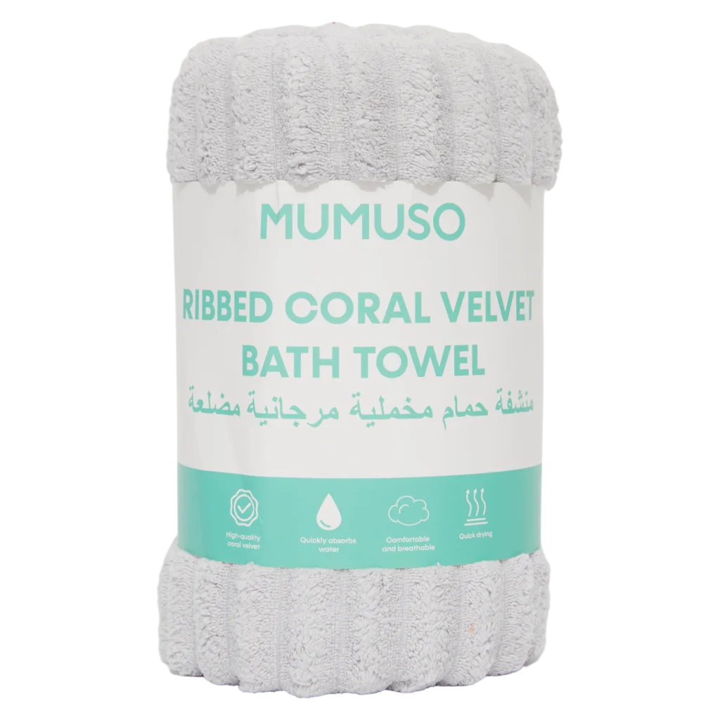 mumuso_badehandtuch_fleece_korallenvelours_hellgrau.webp MUMUSO Badehandtuch aus Fleece, geripptes Korallenvelours (hellgrau) – weiches Fleece Handtuch zum Abtrocknen im Badezimmer.