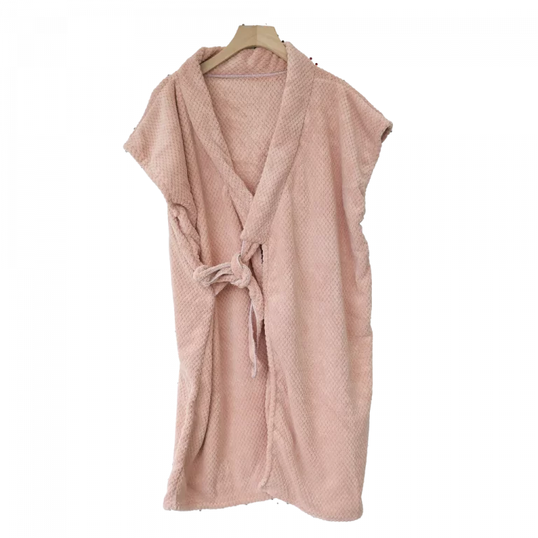 MUMUSO Bademantel Mikrofaser, kurzärmlig und strukturiert, in Hellrosa – kuscheliger Bademantel für Damen und Herren.