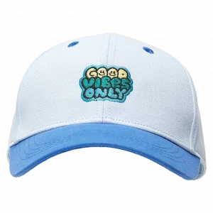 MUMUSO Baseball Cap für Kinder, Baumwolle (Hellblau) mit Good Vibes Only-Print – trendige Kinder Cap für Alltag.