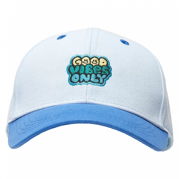 MUMUSO Baseball Cap für Kinder, Baumwolle (Hellblau) mit Good Vibes Only-Print – trendige Kinder Cap für Alltag.