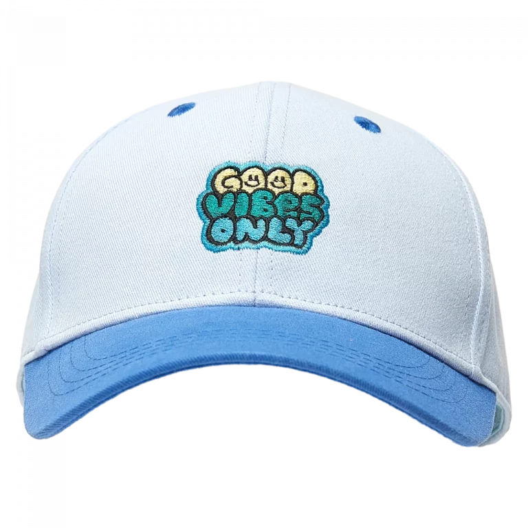 MUMUSO Baseball Cap für Kinder, Baumwolle (Hellblau) mit Good Vibes Only-Print – trendige Kinder Cap für Alltag.