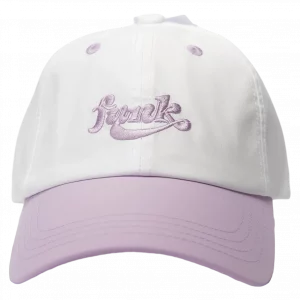 MUMUSO Baseball Cap für Erwachsene aus Polyamid (Weiß/Lila) mit Schriftzug, verstellbar und leicht für Alltag und Freizeit.