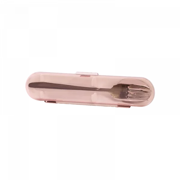 MUMUSO Besteckset aus Edelstahl mit Aufbewahrungsbox in Pink – praktisches 2-teiliges Besteckset für unterwegs.