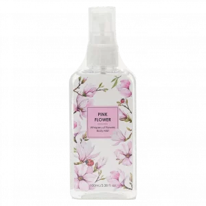 MUMUSO Body Mist, 100 ml (Rosa) mit pinkem Blumen-Print – floraler Duft als erfrischendes Parfümspray für Damen.