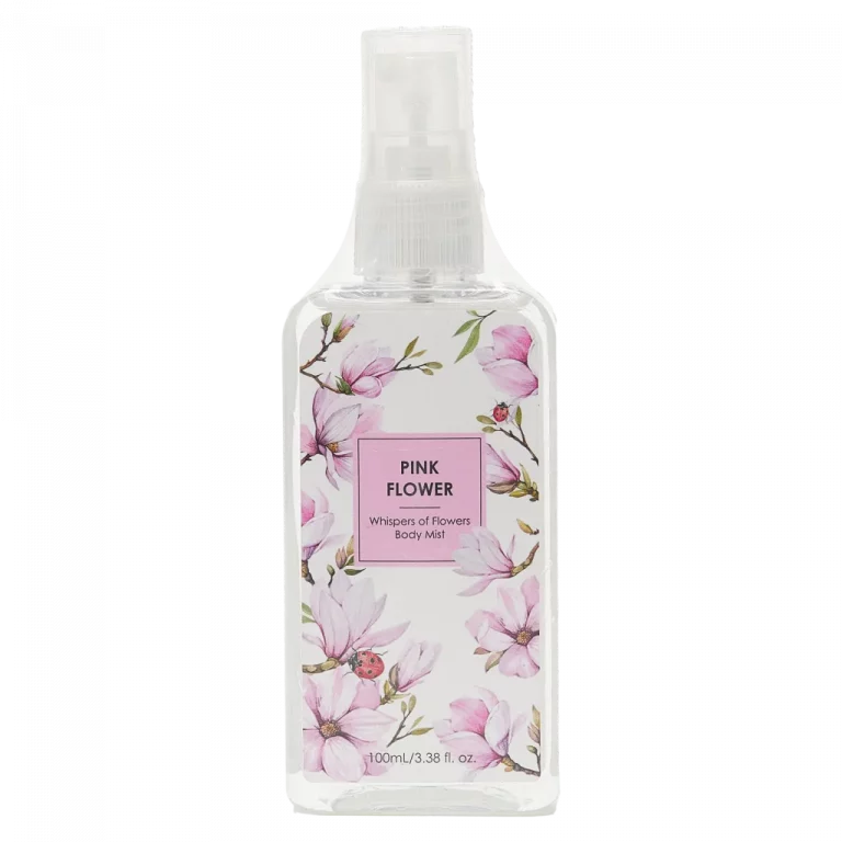 MUMUSO Body Mist, 100 ml (Rosa) mit pinkem Blumen-Print – floraler Duft als erfrischendes Parfümspray für Damen.