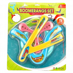 MUMUSO Boomerang Set für Kinder, 5-teilig aus Kunststoff (PP), Outdoor-Spielzeug in Gelb – robustes Wurfspiel für den Garten.