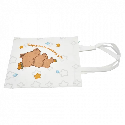 MUMUSO Canvas Schultertasche aus Polyester-Baumwolle, weiß – praktische Canvas Tasche mit Capybara, ideal für den Alltag.