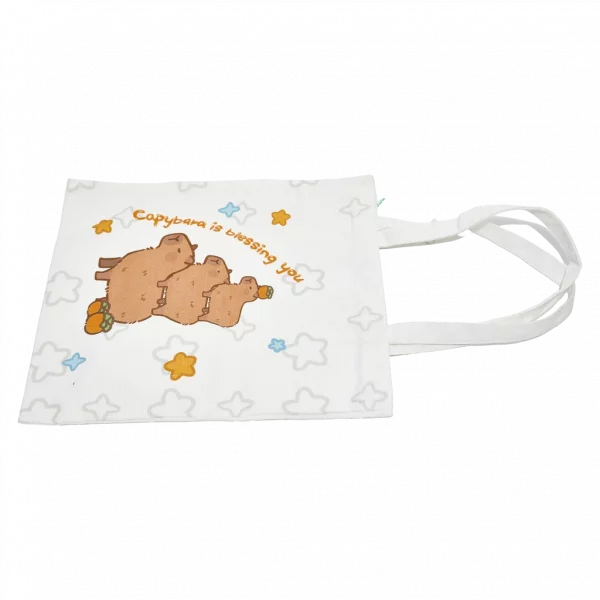 MUMUSO Canvas Schultertasche aus Polyester-Baumwolle, weiß – praktische Canvas Tasche mit Capybara, ideal für den Alltag.