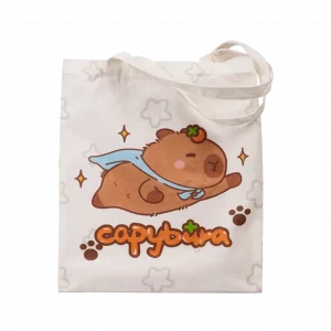 MUMUSO Canvas Tote Bag mit Capybara aus Polyester-Baumwolle (Weiß) – praktische Schultertasche mit Capybara Print.