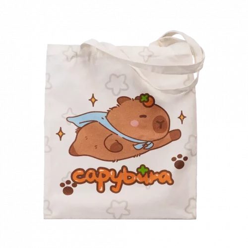 MUMUSO Canvas Tote Bag mit Capybara aus Polyester-Baumwolle (Weiß) – praktische Schultertasche mit Capybara Print.