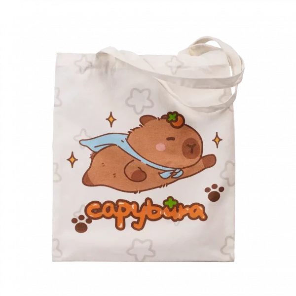 MUMUSO Canvas Tote Bag mit Capybara aus Polyester-Baumwolle (Weiß) – praktische Schultertasche mit Capybara Print.