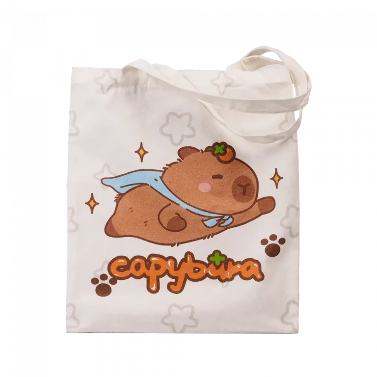 MUMUSO Canvas Tote Bag mit Capybara aus Polyester-Baumwolle (Weiß) – praktische Schultertasche mit Capybara Print.