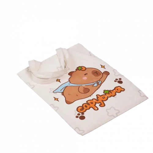 MUMUSO Canvas Tote Bag mit Capybara aus Polyester-Baumwolle (Weiß) – praktische Schultertasche mit Capybara Print.