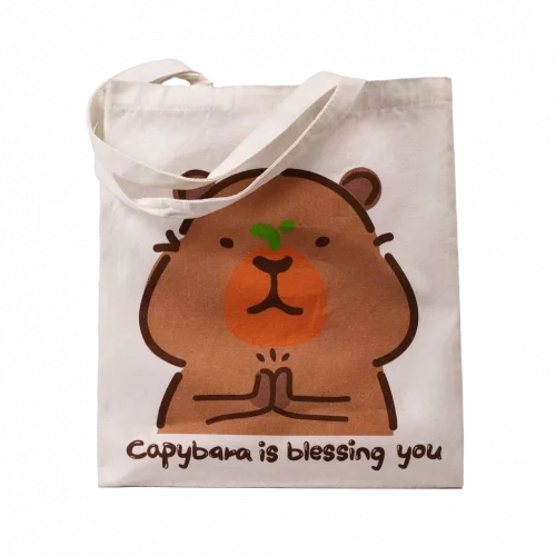 MUMUSO Canvas Tasche aus Polyester-Baumwolle, weiß, mit Capybara – geräumige Umhängetasche für Alltag und Freizeit.