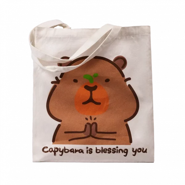 MUMUSO Canvas Tasche aus Polyester-Baumwolle, weiß, mit Capybara – geräumige Umhängetasche für Alltag und Freizeit.