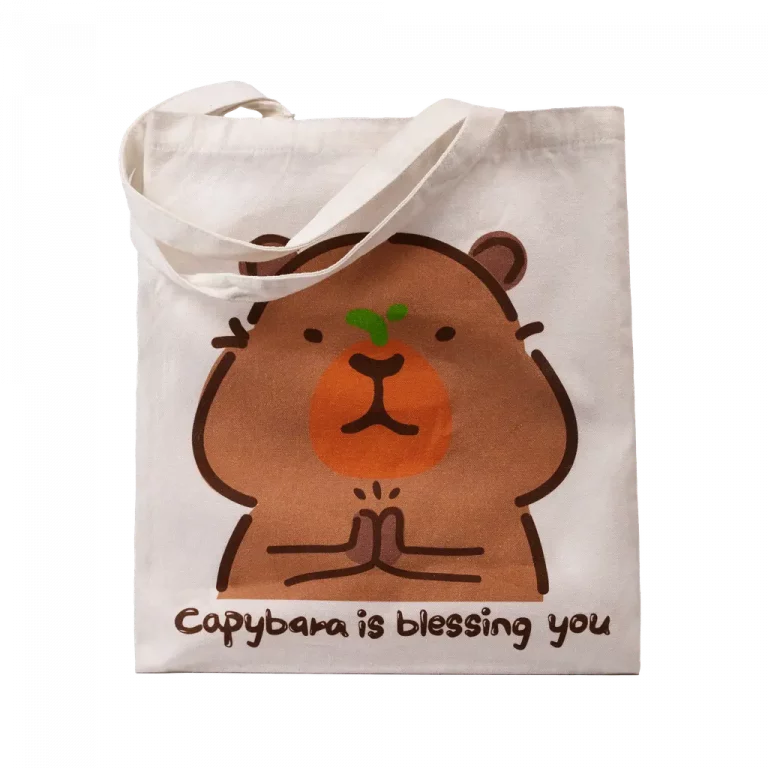 MUMUSO Canvas Tasche aus Polyester-Baumwolle, weiß, mit Capybara – geräumige Umhängetasche für Alltag und Freizeit.