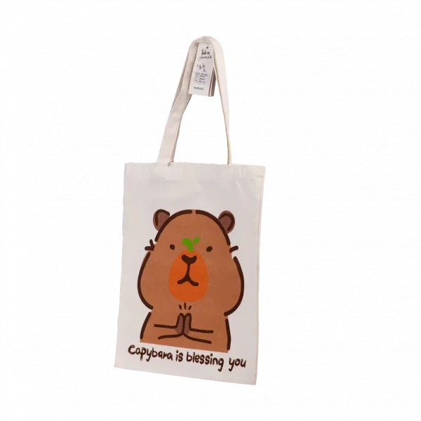 MUMUSO Canvas Tasche aus Polyester-Baumwolle, weiß, mit Capybara – geräumige Umhängetasche für Alltag und Freizeit.