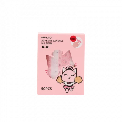 MUMUSO wasserdichte Cartoon Pflaster für Kinder, 50 Stück (Rosa), wasserfest und bunt mit Katzen-Print.