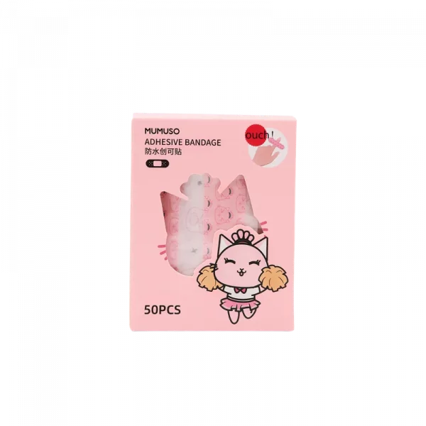 MUMUSO wasserdichte Cartoon Pflaster für Kinder, 50 Stück (Rosa), wasserfest und bunt mit Katzen-Print.
