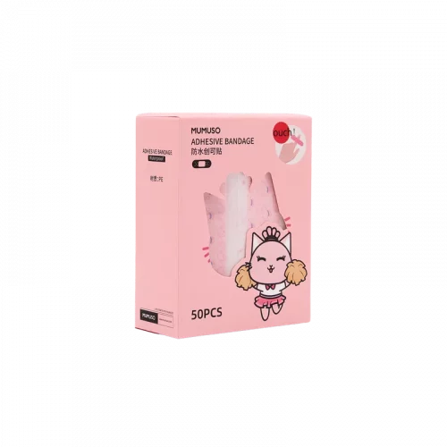 MUMUSO wasserdichte Cartoon Pflaster für Kinder, 50 Stück (Rosa), wasserfest und bunt mit Katzen-Print.