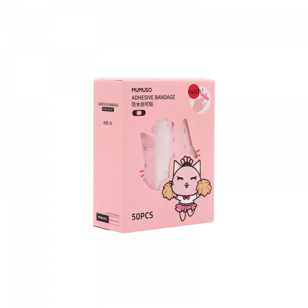 MUMUSO wasserdichte Cartoon Pflaster für Kinder, 50 Stück (Rosa), wasserfest und bunt mit Katzen-Print.