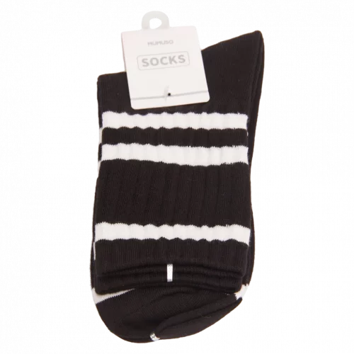 MUMUSO Crew Socken für Damen aus Baumwolle mit Streifen und Schwarz – bequeme Alltagssocken für Freizeit oder Büro.