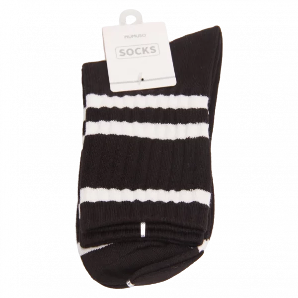 MUMUSO Crew Socken für Damen aus Baumwolle mit Streifen und Schwarz – bequeme Alltagssocken für Freizeit oder Büro.
