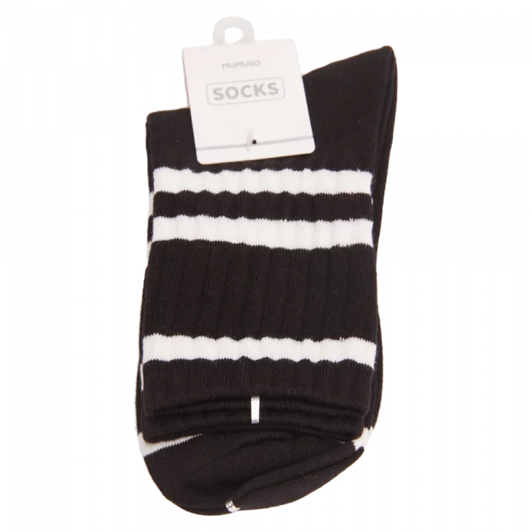 MUMUSO Crew Socken für Damen aus Baumwolle mit Streifen und Schwarz – bequeme Alltagssocken für Freizeit oder Büro.