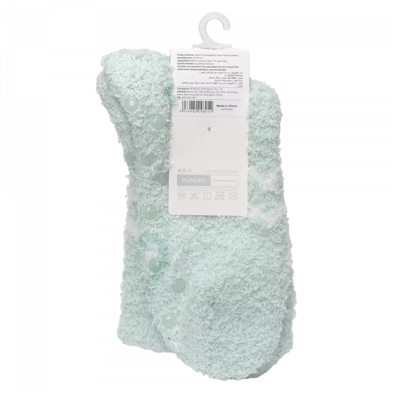 MUMUSO Crew Socken Damen aus Florstoff in Grün mit Herz, weiche Socken für Frauen, ideal für den Alltag.